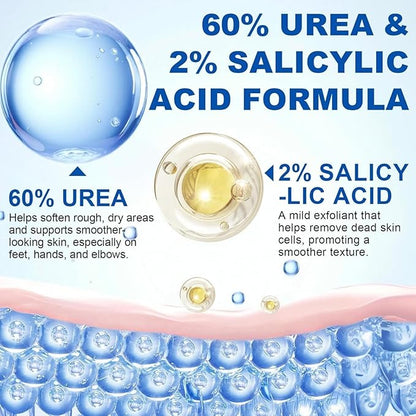 Urea Cream Stick 60% Plus 2% Salicylic Acid, Urea-Based Foot Moisturizer, Portable Foot Care No-Mess Applicator, Repairing Callus Remover for Heels, Knees, Elbows & Hands