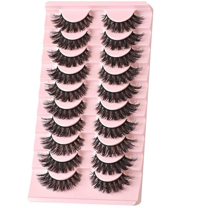 FARRED False Lashes Wispy Natural Strip Eyelashes 14mm Cat Eye Lash Strips Full Volume Fake Mink Eyelash Pack Natural Look 10 Pairs Short Thick Fluffy Cateye Pestañas Postizas for Women