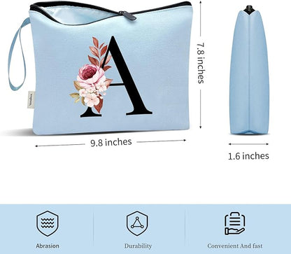 Vavabox A-Z Personalized Makeup Bag, Birthday Gifts for Women Mom, Gifts for Best Friend, Bride Bridesmaid Cosmetic bag (H, Blue)