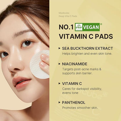 Medicube Deep Vita C Facial Toner Pads for Uneven Skin Tone, 500,000PPM of Vitamin Water & 3 Types of Vitamin, Hydrating & Resurfacing (70 sheets)