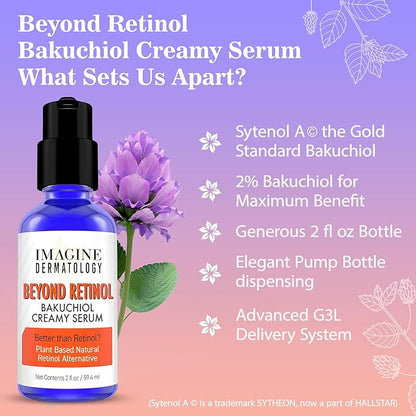 2% Bakuchiol 2 floz Creamy Serum - Beyond Retinol Generous Size - G3L Delivery System for Anti-Aging & Anti Wrinkle Moisturizer Bio-Retinol - Bakuchiol Oil, 59.4 ml