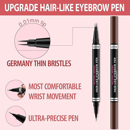 Eyebrow Pencil, 2-in-1 Waterproof Eyebrow Pen, with 2 Tip Microblading Eyebrow Pencil and Ultra-Precise Brow Pencil, with Eyebrow Brush, Eyebrow Pencils for Women,Natural Hair-Like Brows-Medium Brown
