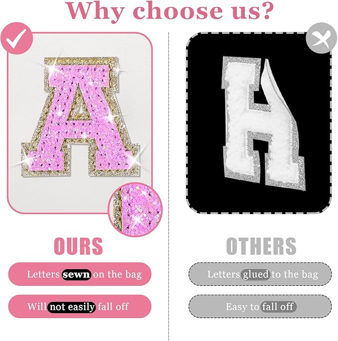 Personalized Initial Letter Makeup Bag, Preppy Glitter Letter Patch Cosmetic Pouch Zipper,PU Waterproof Travel Toiletry Bag Cute Makeup Organizer Monogrammed Make Up Bag,Gift for Women Girls(Letter A)