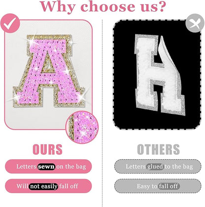 Personalized Initial Letter Makeup Bag, Preppy Glitter Letter Patch Cosmetic Pouch Zipper,PU Waterproof Travel Toiletry Bag Cute Makeup Organizer Monogrammed Make Up Bag,Gift for Women Girls(Letter A)