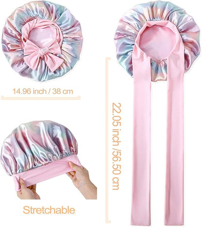 GDTOGRT Satin Silk Bonnet for Sleeping Women - Double Layer Sleep Hair Bonnets Caps for Curly Braid Hair with Tie Band