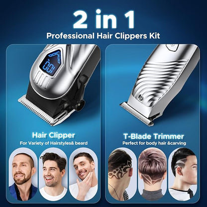 Chicclly Hair Clippers for Men&Women Professional, Low Noise Cordless Hair Cutting Kit with 10 Color Combs, LED Display, Men Gifts, 5H Beard Trimmer Barber Hair Clippers Set with Scissors,Cape (Kit)