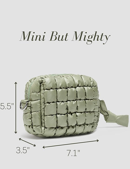 Yarnic Quilted Makeup Bag Cosmetic Bag, Small Puffer Makeup Pouch Soft Puffered Make up Pocket Travel Toiletry Bag for Women, Cute Makeup Bag Organizer (S, Sage Green)