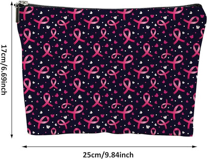 Pink Ribbons Cosmetic Bag Mini Portable Travel Toiletry Bag Organizer Makeup Brushes Aesthetic Accessories Waterproof Storage Bag for Women