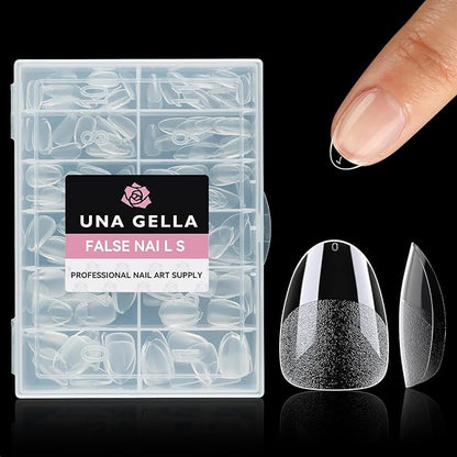 UNA GELLA Extra Short Almond Nail Tips, 312pcs XS Short Almond Gel Nail Tips Pre-Shaped Half Matte Full Cover No Need File Soft Gel Clear Fake Nails for Nails Extension Home DIY Salon 12 Sizes