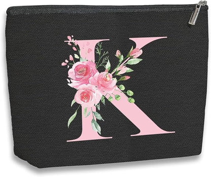 A-Z Personalized Cosmetic Bag Monogrammed Makeup Bags Bridesmaid Gifts Custom Toiletry Pouch Gifts for Women Mom Best Friend Sister Bride Bridesmaid (K)