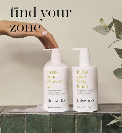 THISWORKS In The Zone Shower Gel | Refreshing Body Wash with Eucalyptus & Frankincense | Cleanses, Soothes, and Revitalizes Skin | Aromatherapeutic Formula, 10.1 oz / 300ml