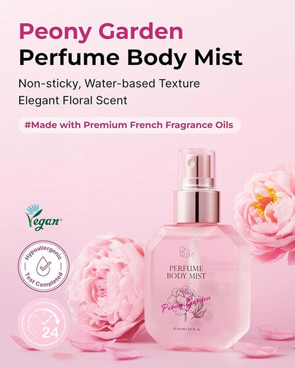 BOM Peony Garden Perfume Body Mist 3.71 Fl Oz, Floral Scented Fine Mist with Hyaluronic Acid, Niacinamide & Vitamin C, Hydrating, Lightweight Body Perfume, Long-Lasting Fragrance, Korean Skincare