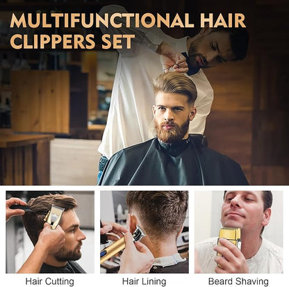 Hair Clippers for Men Professional, Cordless Beard Trimmer & Electric Shavers for Men, Mens Hair Clippers and Trimmer Kit for Barber with Case, Gold