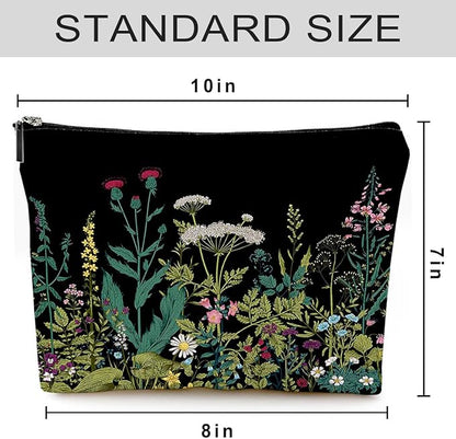 Small Makeup Bag for Purse Cute Canvas Waterproof Cosmetic Bags for Women Zipper Travel Toiletry Pouch-Wildflowers Makeup Bags