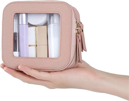 Small Clear Makeup Bag Travel Cosmetic Case, Portable Make Up Organizer Traveling Compact Car Bag for Essentials Transparent Toiletry Bag with Zipper