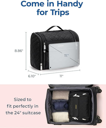 BAGSMART Makeup Bag for Women with Hanging Hook, Large Portable Capacity Water-resistant Organizer Travel Case for Toiletries and Cosmetics, Blue