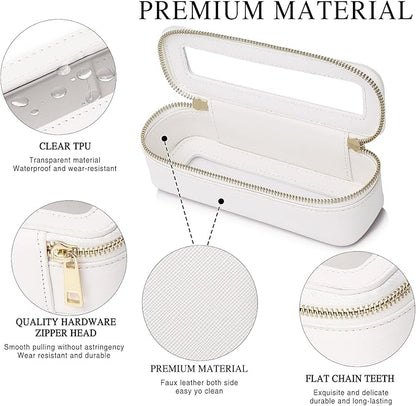 Pinkmik Makeup Brush Bag Slim Clear Makeup Bag Transparent Travel Cosmetic Case & Toiletry Bag with Zipper Small Beatuy Makeup Bag Purse Organizer for Women (White, SLIM)