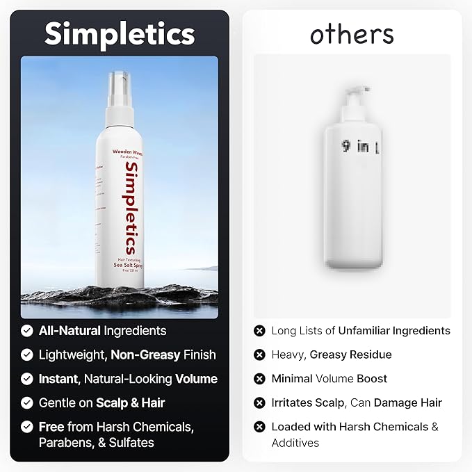 Simpletics Himalayan Sea Salt Hair Spray (Pineapple Scent) – Natural 5-Ingredient Formula for Beach Waves & Volume – Light Hold, Non-Greasy, Paraben & Sulfate Free – Unisex 8 fl oz