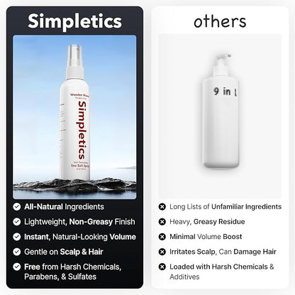 Simpletics Himalayan Sea Salt Hair Spray (Sandalwood Scent) – Natural 5-Ingredient Formula for Beach Waves & Volume – Light Hold, Non-Greasy, Paraben & Sulfate Free – Unisex 8 fl oz