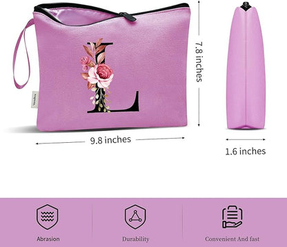 Vavabox A-Z Personalized Makeup Bag, Birthday Gifts for Women Mom, Gifts for Best Friend, Bride Bridesmaid Cosmetic bag (L, Purple)