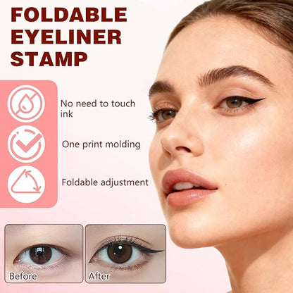 2pcs Gel Eyeliner Pencil Set, New Foldable Eye Liner Stamp for Perfect Wings, Smudge Proof & Waterpoof Liners Tool Pen (Brown)