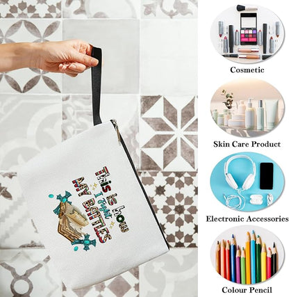 Christian Cosmetic Bag for Women,Bible Verses Gifts for Friend Mother Coworker Travel Essentials Purse Toiletry Pouch Cosmetic Bag with Zipper(This is How I Fight my battle)/35