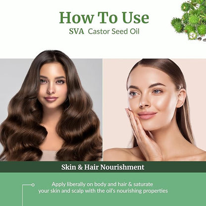 SVA Castor Seed Oi Organic - 32 Fl Oz – 100% Natural Cold Pressed Organic Castor Oil - for Face, Skin Care, Hair Care, Scalp Massage & Body Massage