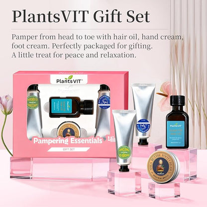 Pampering Gift for Women - Self Care Christmas Gifts Set, 4 Travel Size Essentials, Moroccan Argan Oil, Beef Tallow, Avocado Oil, Shea Butter, Hair & Hand Repair, Foot Cream