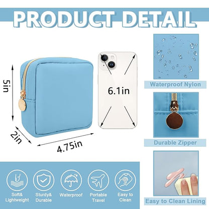 Mini Makeup Pouch for Purse, Small Cosmetic Bag Pouch Nylon Travel Toiletry Organizers Bag for Women Girls, Cute Zipper Coin Purse Preppy Storage Purse for School Work(Mini-Periwinkle)