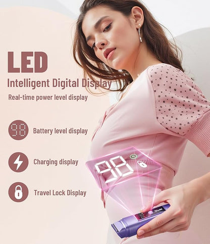 Electric Bikini Trimmer for Women: Razor & Shaver with Dual Heads for Body Pubic Hair, IPX7 Waterproof with LED Display - Rechargeable Lady Trimmer for Underarm Body Leg Face - Sky Blue