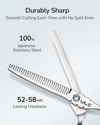 ULG Hair Thinning Scissors 6.7” Shark Series 100% Japanese Stainless Steel, Offset Handle, 30 V-Tooth Thinner 25% Hair Removal, Professional Barber Layering Shears for Salon & Home Hair Styling