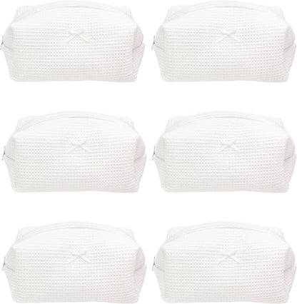 PAZIMIIK 6PCS Cozy Makeup Bag SET Travel Cosmetic Bag for Women Soft Toiletry Bag Aesthetic Makeup Organizer Portable Large Zipper Pouch for Skincare Beauty Accessories Brushes Waffle Check White