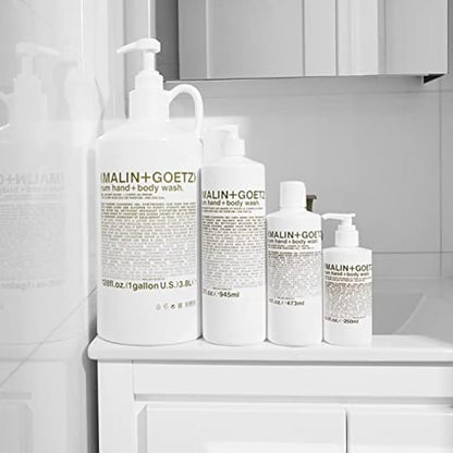 MALIN+GOETZ Hand + Body Wash | Gentle Foaming Cleanser with Botanical Extracts and Amino Acids | Hydrating, pH-Balanced, Unisex Scent | Vegan & Cruelty-Free (Rum, 128 Fl Oz)