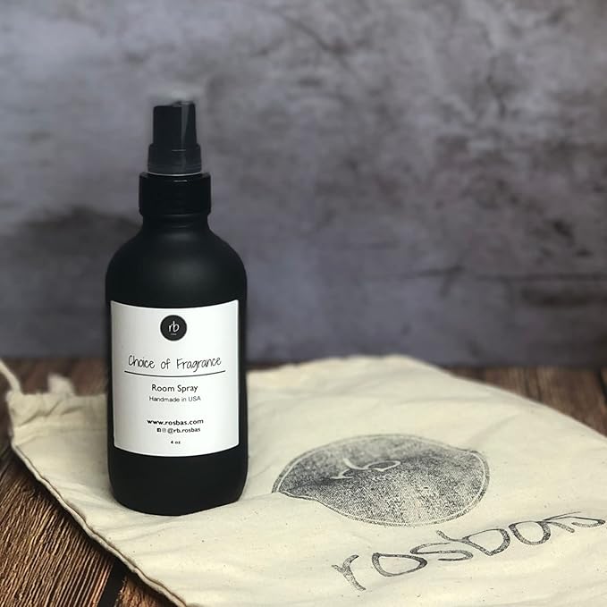 Rosbas Room Spray, Sea Salt & Orchid Scented, Matte Black Glass Bottle, 4 oz, Drawstring Cotton Bag, Long Lasting Scented Air Freshener, Non-Aerosol, Handmade in USA