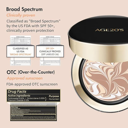 AGE20'S Signature Essence Pact SPF 50+ | Pack of 2 | 13 Ivory | Cream Foundation, Dewy Finish, Natural Coverage | Korean Cushion Foundation