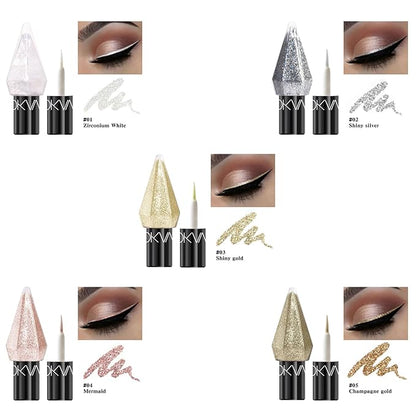 5 Pcs Liquid Eyeshadow Glitter Eyeliner Diamond Colorful Set with Shimmer and Waterproof Eye Shadow for Gift Eye Glitter Makeup (Type A)