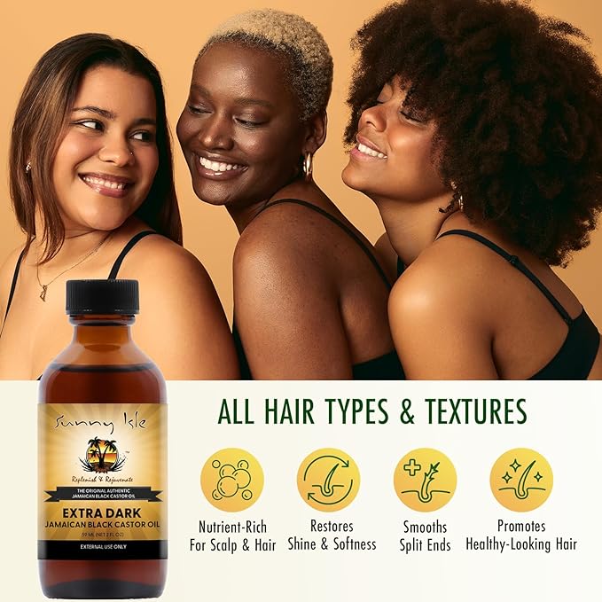 Sunny Isle Extra Dark Jamaican Black Castor Oil 2oz | 100% Natural High Potency Treatment for Hair, Scalp and Skin