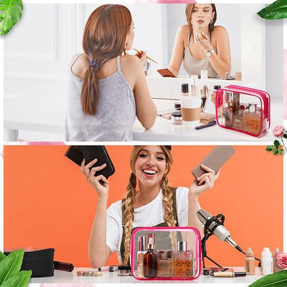 Weewooday 12 Pieces Clear Makeup Bags Cosmetic Storage Bags PVC Zipper Pouches Travel Waterproof Makeup Plastic Case for Women Organizing Toiletries Traveling Bathroom(Medium,Rose Red)