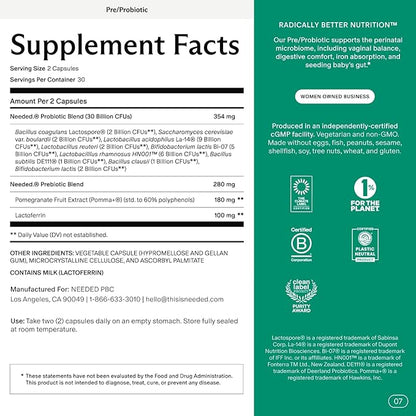 Needed. Expertly-Formulated & Tested Prebiotic & Probiotic for Prenatal, Pregnancy, Breastfeeding, & Postpartum | Balance Mood, Boost Immunity, Healthy Microbiome for Mother & Baby | 60 Capsules