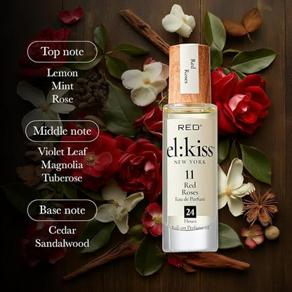 EL:KISS Roll On Perfume, Red Roses Inspired by Jo M Eau de Parfum 12mL (.40 Fl Oz), Hydrating & Long-Lasting, Alcohol-Free & Mineral Oil-Free, Infused with Jojoba, Argan & Coconut Oil