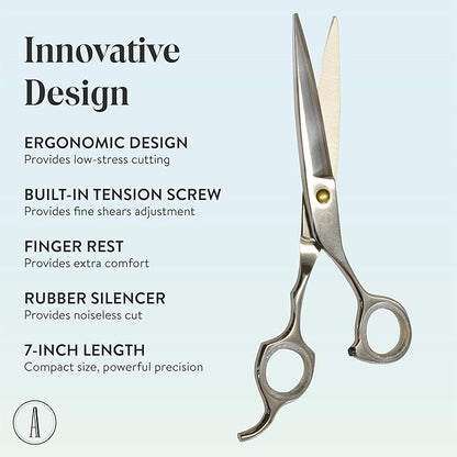 ANDUSTRIAL - Professional Hair Cutting Scissors/Shears For Men/Women/Home/Salon - Premium High Carbon Steel Quality - Smooth And Sharp - 7 Inch, Silver
