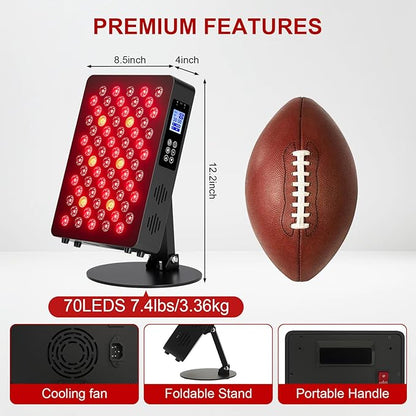 Red Light Therapy Panel for Face and Body - 600nm/660nm/810nm/850nm/940nm (70 LEDs 350W) Near Infrared Redlight Device with Timer, RC, Dual Chip for Improve Sleep, Skin Health, Pain Relief (Black)