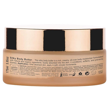 Gratiae organic beauty by nature silky body butter, anti aging skin care shea butter, moisturizer, hydrating stretch mark cream, firming, neck & Décolleté, Apple, Green Tea, and Ginger 5.95Fl.oz
