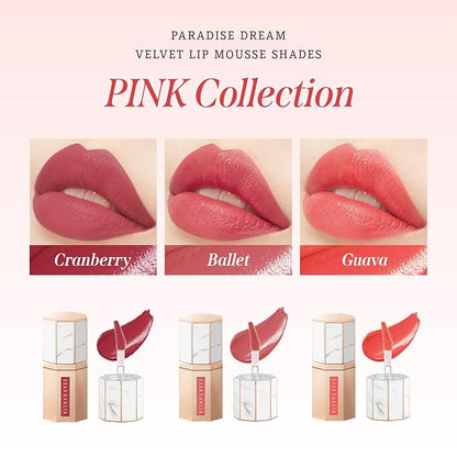 DEARDAHLIA Paradise Dream Velvet Lip Mousse (Seduction) - Vegan Soft-Matte Lip Tint with Lightweight, Buildable, Long-Lasting Color, Whipped Mousse Texture. Cruelty-Free. 0.21 Fl oz
