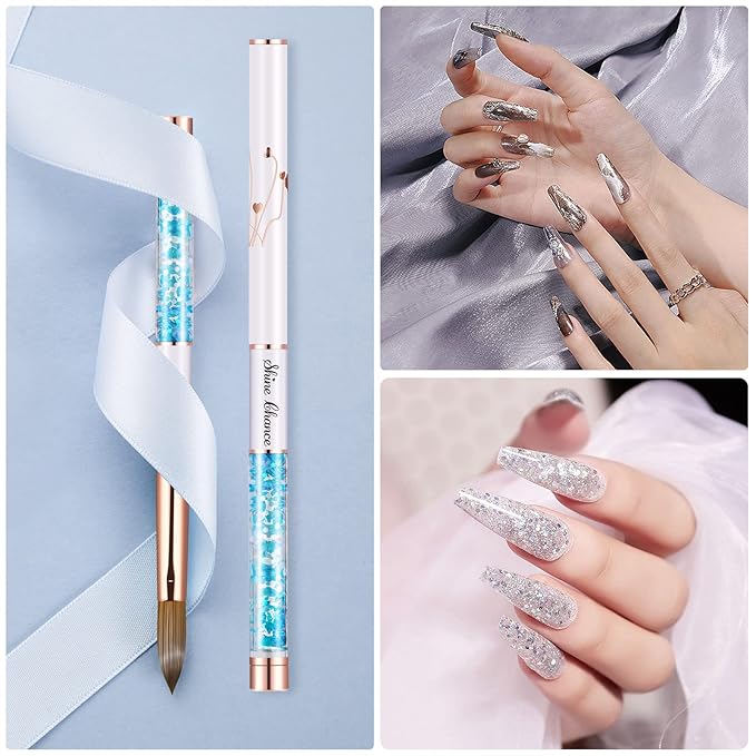 Acrylic Nail Brush Size 14, 100% Real Kolinsky Art Nail Brush for Acrylic Powder Application, Handmade Women Manicure Nail Extension Tool for Professional DIY Home Salon and Beginners