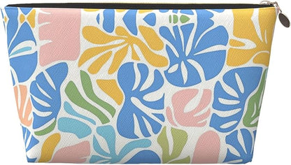 Womens Leather Makeup Bag Cosmetic Bag Travel Toiletry Bags Make Up Bags for Women Adult (Boho-Coral 1)