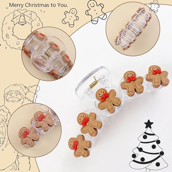 1Pcs Christmas Hair Clips, 5D Stereoscopic Gingerbread Man Design Hair Claw Clips for Thick/Thin Hair, Large Size Christmas Hair Accessories, Xmas Strong Hold Clamp Jaw Clips for Women Hair Supplies