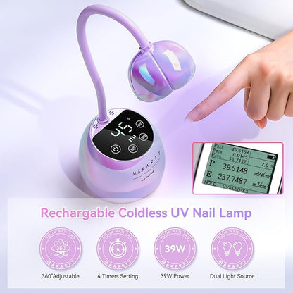 Makartt UV LED Nail Lamp - Gooseneck UV Light for Gel Nails USB 39W Cordless Flash Cure Lamp with 4 Times & Auto Sensor Nail Dryer Fast Curing Nail Art Design for Salon Home DIY (Glazed Purple)
