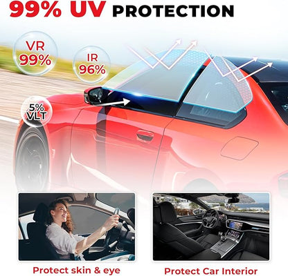5% VLT Ceramic Car Window Tint Film (20In x 20Ft), 99% UV & 96% IRR Blocks, 5-Layer Automotive Tints for Privacy Sun & Glare Protection Heat Blocking Scratch Resistant