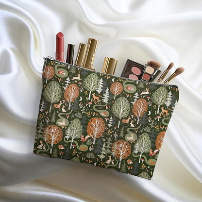 4 Packs Retro Flowers Makeup Bag Garden Cat Forest Animals Cosmetic Bag Friendship Gifts for Women Girls Sister Mom Botanical Travel Organizer Zipper Pouch Christmas Thanksgiving Birthday Gifts